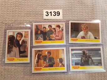 SET OF 5 STRANGER THINGS SERIES 1 TRADING CARDS PLASTIC SLEEVES GREAT CONDITION