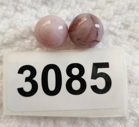 VINTAGE GLASS MARBLES BOTH ARE BEAUTIFUL PINK WITH WHITE & PURPLE ACCENTS