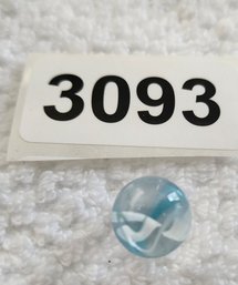 VINTAGE GLASS MARBLE CLEAR WITH BLUE AND WHITE ACCENTS