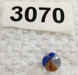VINTAGE GLASS MARBLE BEAUTIFUL CLEAR WITH ORANGE & BLUE ACCENTS