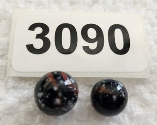 VINTAGE GLASS MARBLE BLACK WITH WHITE AND RED ACCENT