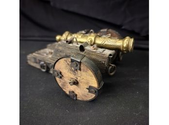 Antique Hand Made In Spain Wood/ Metal Cannon