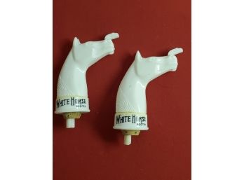 Pair Of White Horse Pourers Advertising Barware