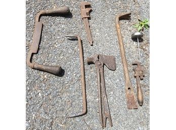 Lot Of Antique Tools Including Hatchets Wood Carvers Wrench's Etc