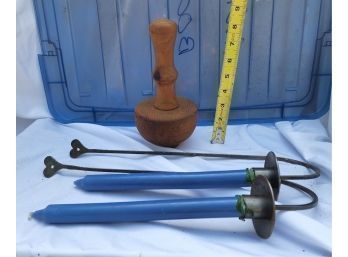Three Misc Peices 2 Candle Holders & Wood Peice