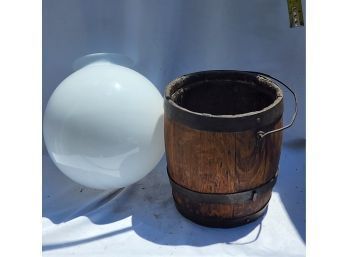 Vintage Wood Barrel And Glass Globe Light Cover