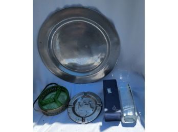 Large Silver Platter. Ashtray, Dale Ernhard, Green Bowl