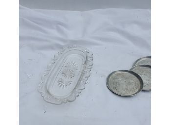 Silver Butter Dish & Coasters