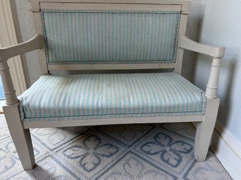 White Bench With Upholstered Blue Seat For Little Ones