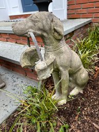Cement Dog Statue Holding A (Broken) Basket