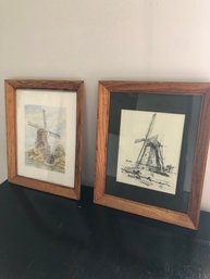2 Framed Pictures Of Windmills