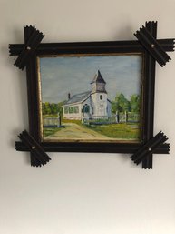 Oil On Canvas Long Island Church Dated 1844 From Huntington Estate