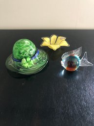 Three Pieces Of Colored Glass  Including Murano