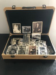 Vintage Collection Of Black And White Photos In Burlap Case