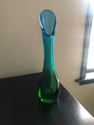 Beautiful Blue Green Slag Glass Vase Made By Chalet/canada