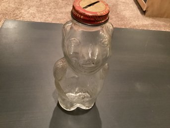 Vintage 1950s New England Piggy Bank Clear Glass Syrup Bottle