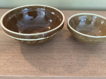 Antique Brown Stoneware USA Pottery Mixing Bowls