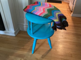 Boho Style Accent Table And Handmade Afghan Blanket