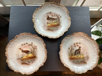 Three Antique Limoges Porcelain Bird Plates  France