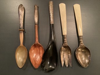 Group Lot Of 5 Serving Spoons/fork Sterling Handles