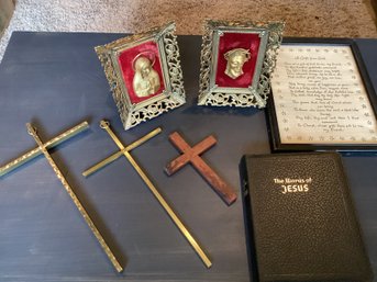 Vintage Gold Tone Ornate Religious Filigree Frames  Crosses  Book