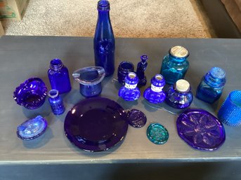 Group Lot Of Vintage Colored Cobalt Blue Glass Items