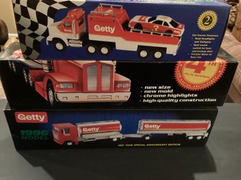 3 Getty Tanker And Car Carrier Toy Trucks  New In Boxes
