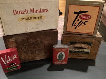 Vintage Collection Of Cigar Boxes And Tobacco Tins