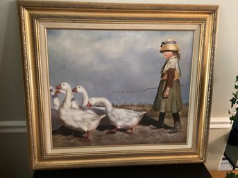 Beautiful Girl With Geese Oil Painting By William Hampton