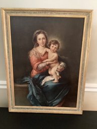 Woman With Child Colorful Print On Board Has Appearance Of Oil Painting