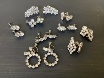 Group Lot Of Vintage Screw Back Earrings With CZ Stones 9 Pairs