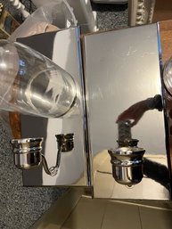Pair Of Beautiful Mirrored Wall Sconces With Glass Hurricanes