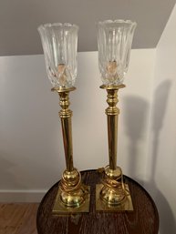 Pair Of Tall Lamps With Glass 'shade' - Shiney Brass