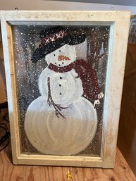 Wood Framed Painted Snowman - Looks Like A Window
