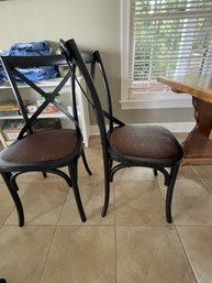 Pair Of X Back Chairs With A Rattan Seat
