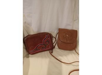 2 Genuine Leather Bags Small Size Brown