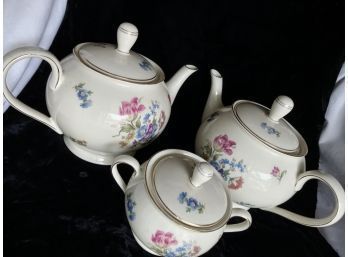 2 HERTEL JACOB  TEA AND COFFEE POT AND COVERED SUGAR BOWL