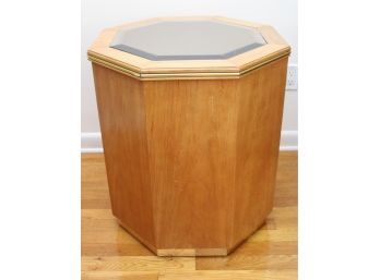 Octagonal Wooden End Table With Mirrored Top