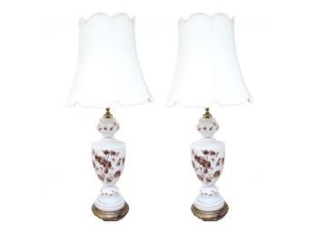 Pair Of Vintage Floral Porcelain Table Lamps (tested And Working)