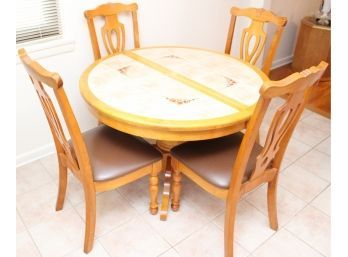 Round Wooden Pedestal Dining Table With Four Chairs