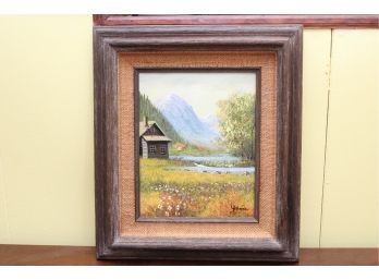 Framed Oil On Canvas Cabin Signed