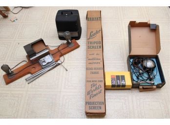 Projector With Tri Pod In Box And Miscellaneous Camera Items