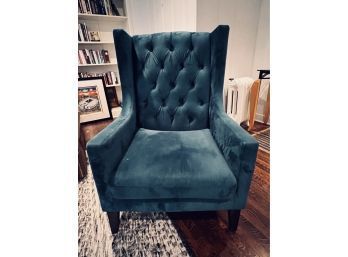 Blue Suede Tufted Back Arm Chair