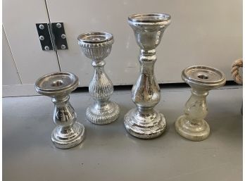 Mercury Glass Candle Stand Set