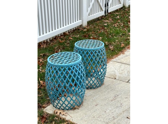 2 Turquoise Garden Stools - Can Be Used Inside For Seating Or Outside For A Plant!