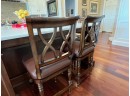 Set Of 4 Wood Barstools With Leather Seats