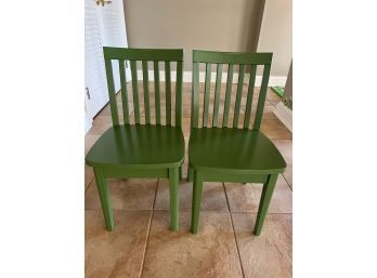 Pair Of Green Wood Childrens Chairs