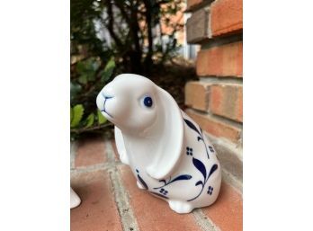 Sweet Little Blue And White Shy Porcelain Bunny