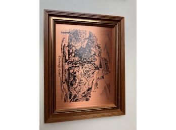 Framed Copper Print Of Edinborough Castle In Wood Frame