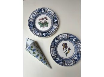 Collection Of Blue And White Plates And A Pretty Wall Vase